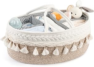 Maliton Nappy Caddy, Bohemian Large Cotton Rope Diaper Caddy, Sturdy Portable Nursery Baby with Detachable Compartments, Essentials for Newborn, Storage Basket as Shower Gifts, XL