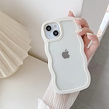 QLTYPRI Compatible with iPhone 13 Case/iPhone 14 Case, Cute Curly Wave Frame Clear Case for Girls Women, Transparent Soft Silicone TPU Bumper Shockproof Protective Cover for iPhone 13/14 - White