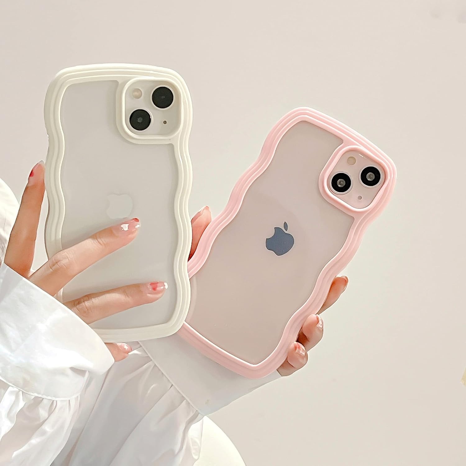 QLTYPRI Compatible with iPhone 13 Case/iPhone 14 Case, Cute Curly Wave Frame Clear Case for Girls Women, Transparent Soft Silicone TPU Bumper Shockproof Protective Cover for iPhone 13/14 - White-1