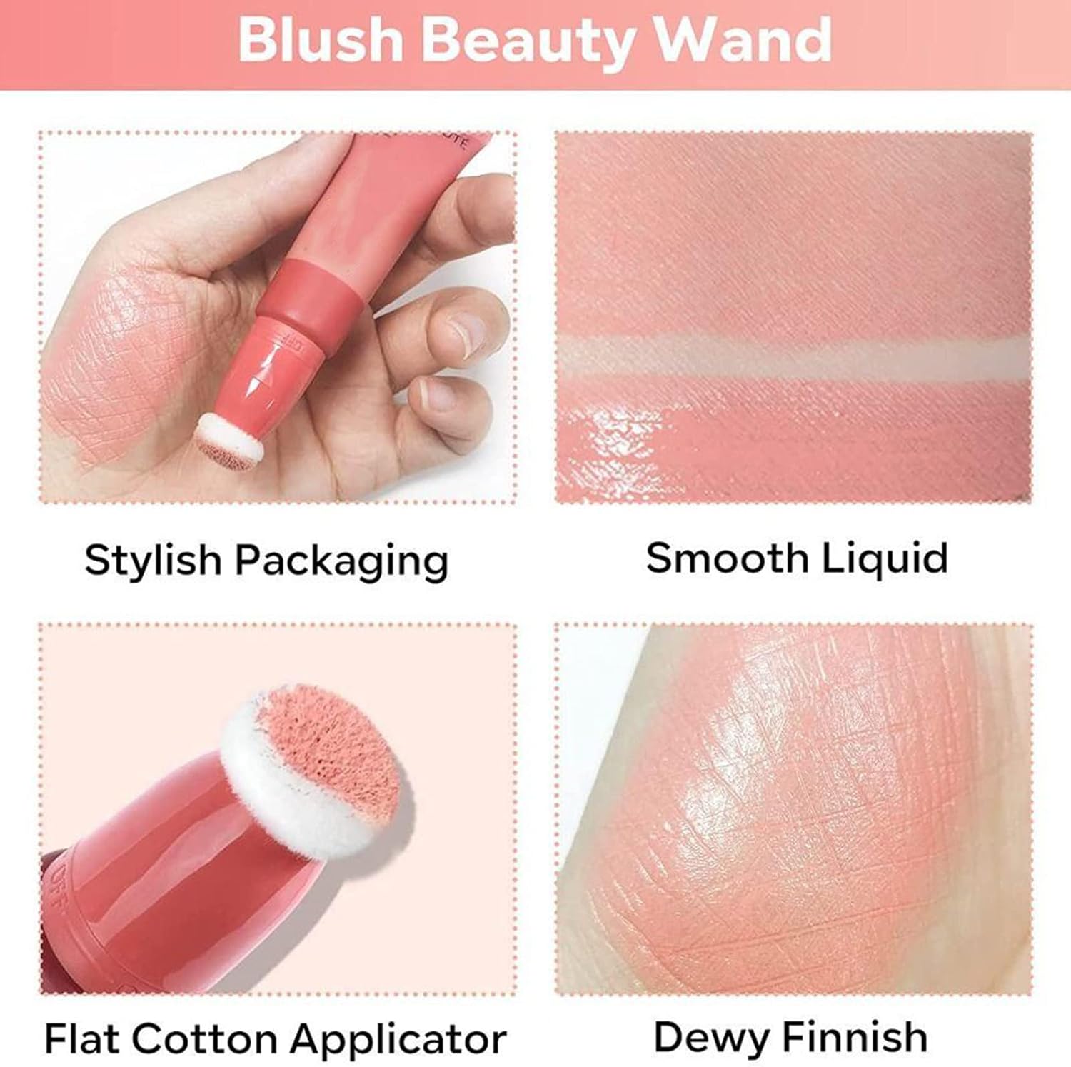 HERBENJOY Liquid Blush Beauty Wand Cream Blush With Cushion Applicator Soft Blendable Cream Blush For Cheeks Face Makeup,Pigment Long Lasting Smooth Lightweight (01)-3