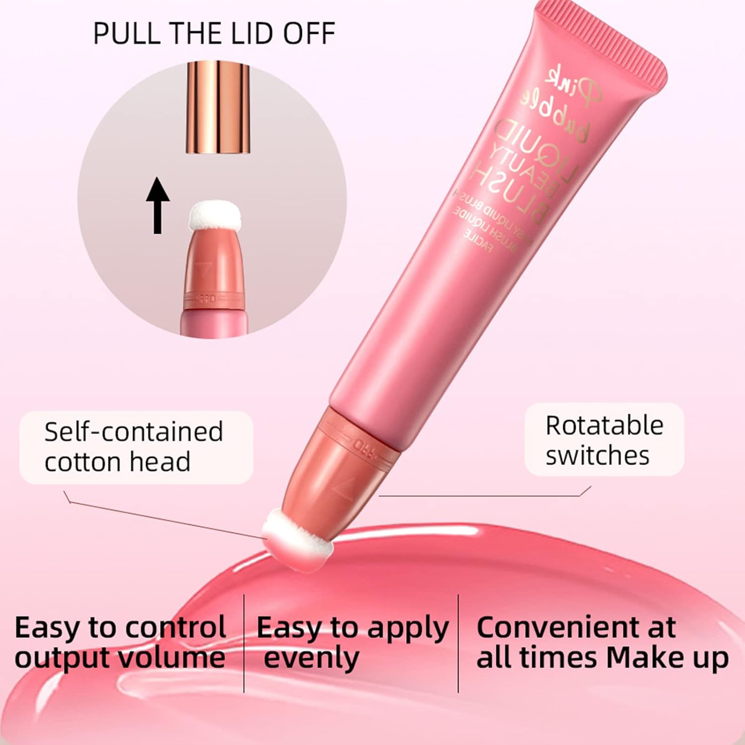 HERBENJOY Liquid Blush Beauty Wand Cream Blush With Cushion Applicator Soft Blendable Cream Blush For Cheeks Face Makeup,Pigment Long Lasting Smooth Lightweight (01)-4