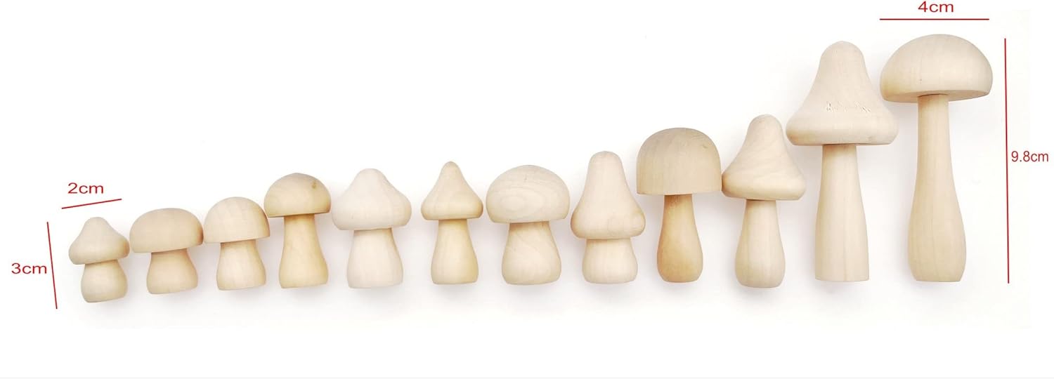 JZK 12x Small unfinished wooden mushrooms for DIY crafts projects, unpainted wood mushrooms ornaments, mushroom figurines, kids painting arts crafts, home decor, mushroom decorations party gift-1