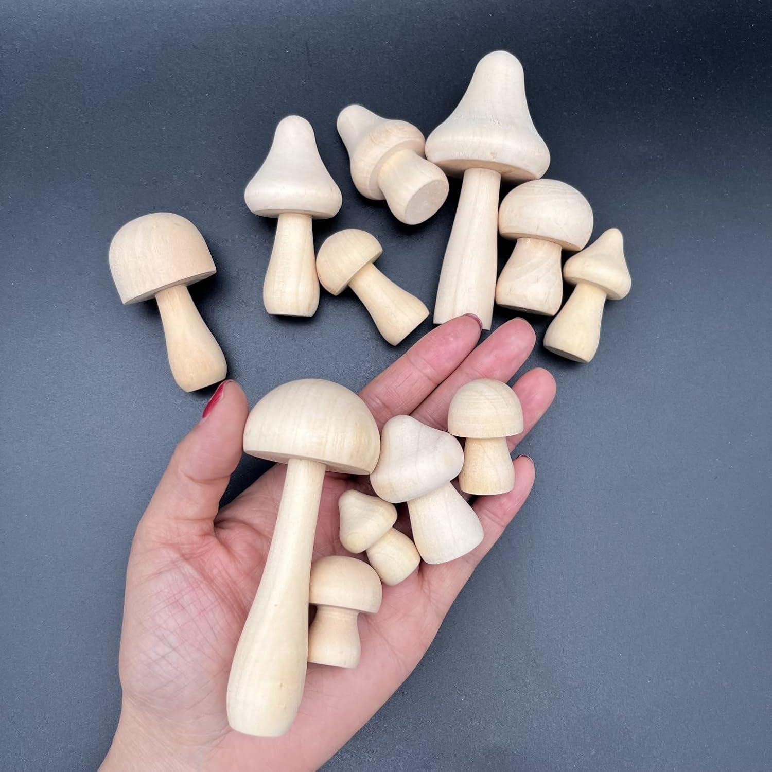 JZK 12x Small unfinished wooden mushrooms for DIY crafts projects, unpainted wood mushrooms ornaments, mushroom figurines, kids painting arts crafts, home decor, mushroom decorations party gift-2