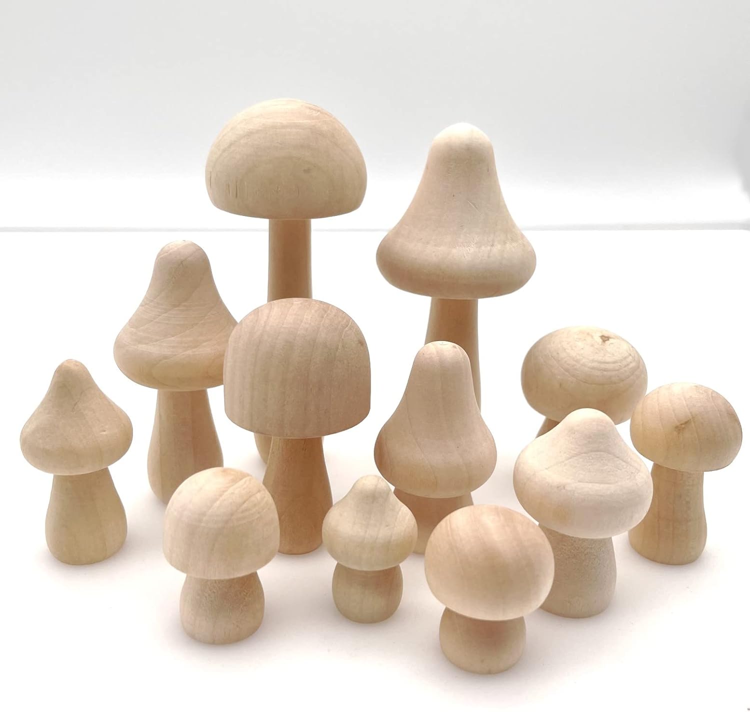 JZK 12x Small unfinished wooden mushrooms for DIY crafts projects, unpainted wood mushrooms ornaments, mushroom figurines, kids painting arts crafts, home decor, mushroom decorations party gift-3