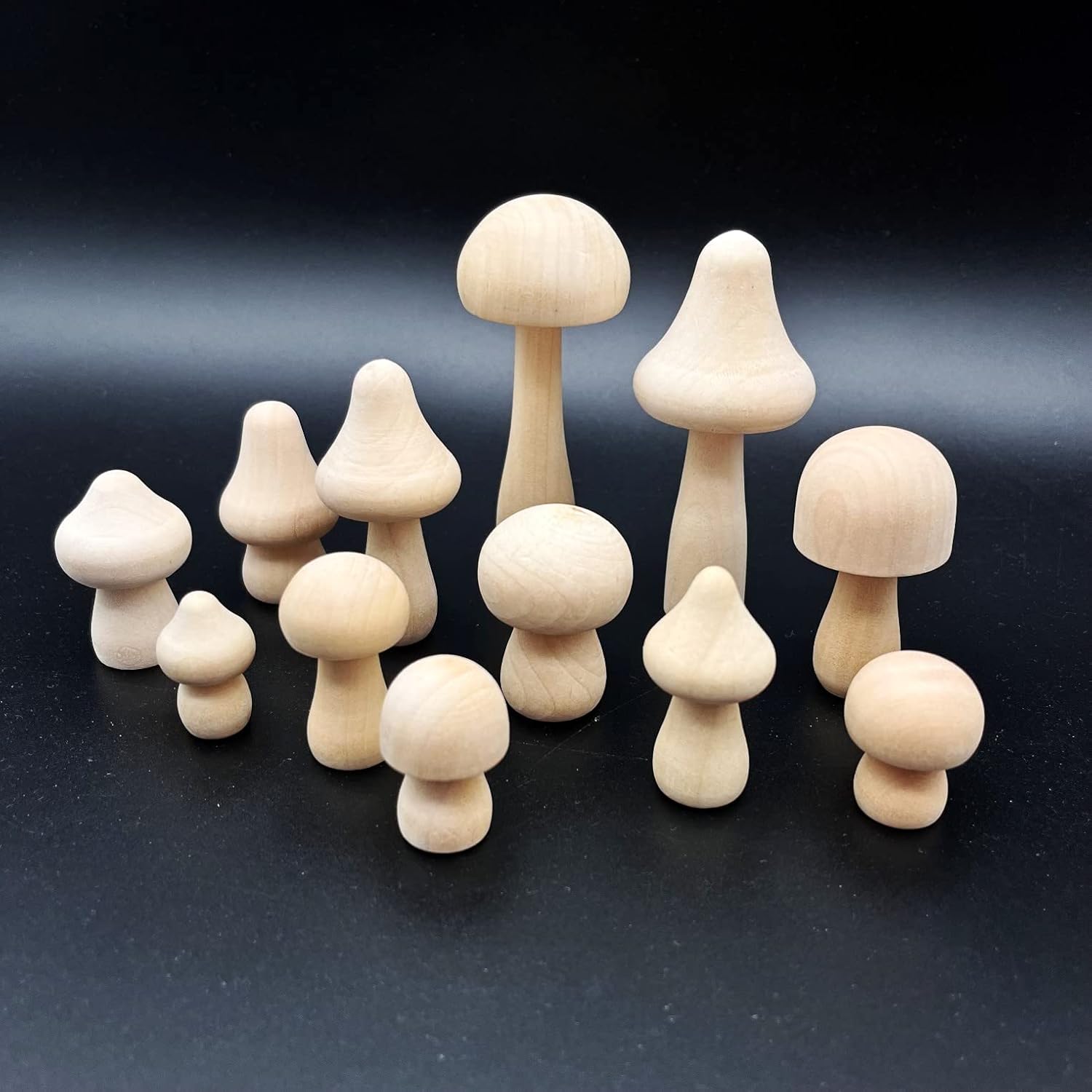 JZK 12x Small unfinished wooden mushrooms for DIY crafts projects, unpainted wood mushrooms ornaments, mushroom figurines, kids painting arts crafts, home decor, mushroom decorations party gift-4