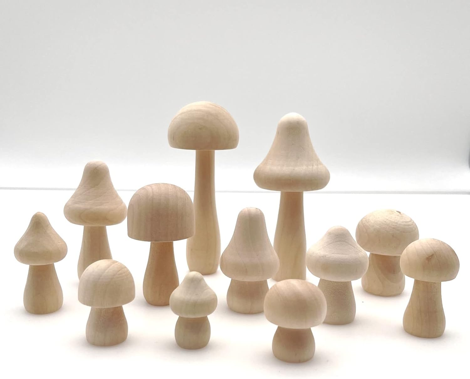 JZK 12x Small unfinished wooden mushrooms for DIY crafts projects, unpainted wood mushrooms ornaments, mushroom figurines, kids painting arts crafts, home decor, mushroom decorations party gift-7