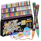 NICETY Acrylic Paint Pens Set - 72 Colours Paint Markers for Rock Painting Stone Glass Ceramic Wood Metal Fabric - 0.7mm Extra Fine Tip Water Based Acrylic Markers for Adults