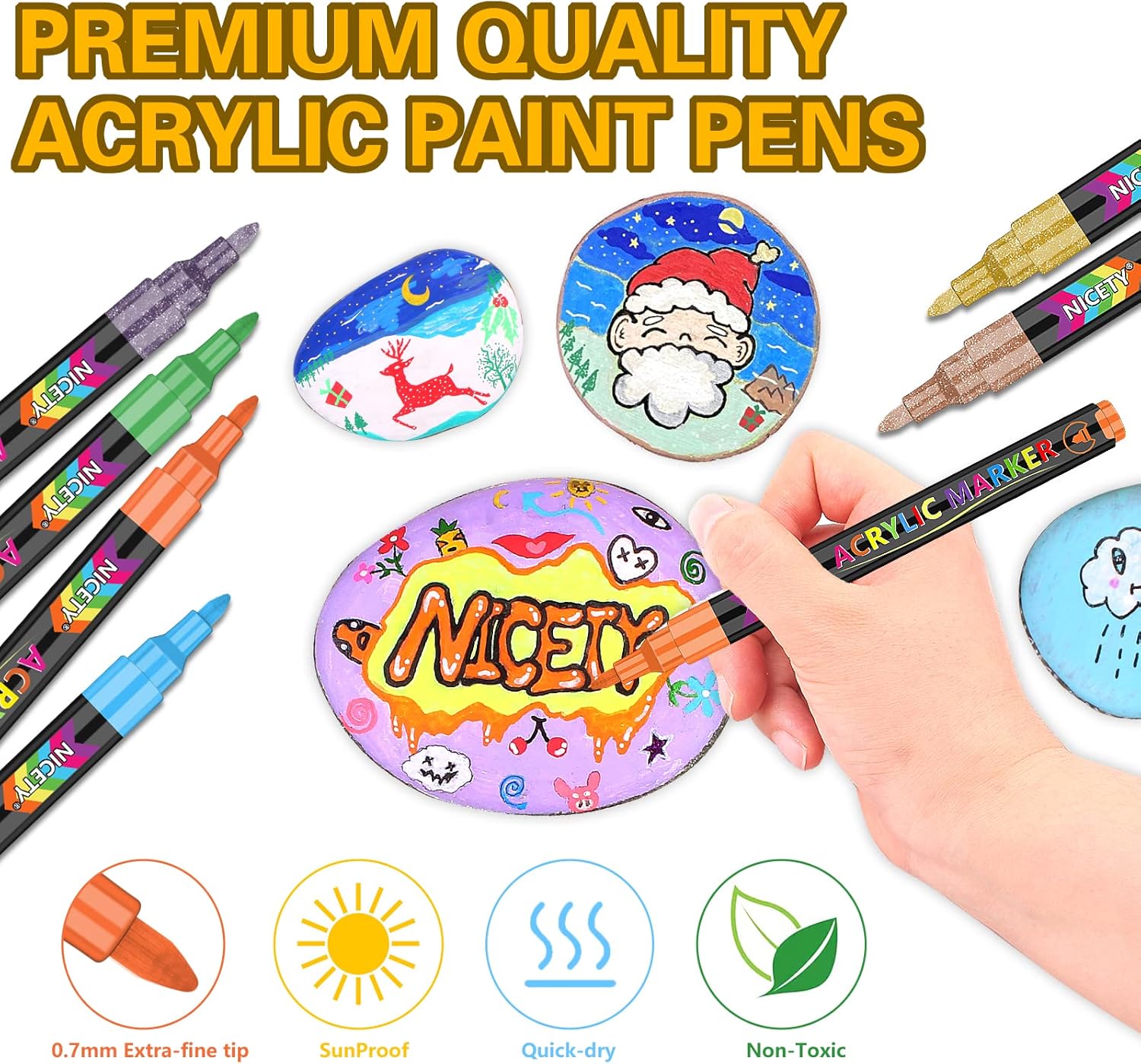 NICETY Acrylic Paint Pens Set - 72 Colours Paint Markers for Rock Painting Stone Glass Ceramic Wood Metal Fabric - 0.7mm Extra Fine Tip Water Based Acrylic Markers for Adults-1