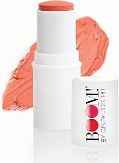 BOOM! by Cindy Joseph Boomstick Creamy Blush Stick and Lipstick - Long Wearing Blendable and Buildable Color - Vegan Multistick for Cheeks & Lips for Older Women & Mature Skin - Golden Peach