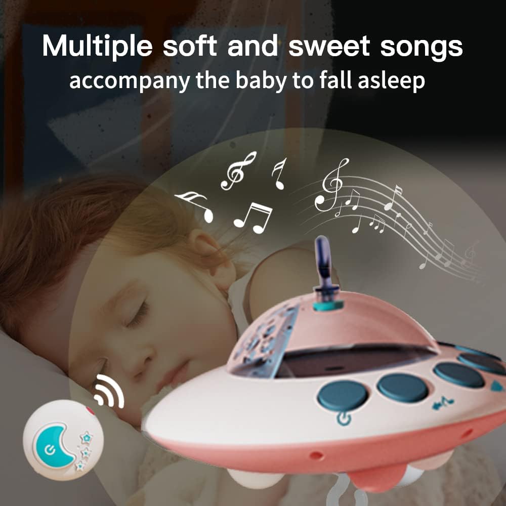 Eners Baby Crib Mobile with Music and Lights, Mobile for Crib with Remote Control, Rotation, Moon and Star Projection, Baby Crib Toys for Boys Girls (Pink)-3