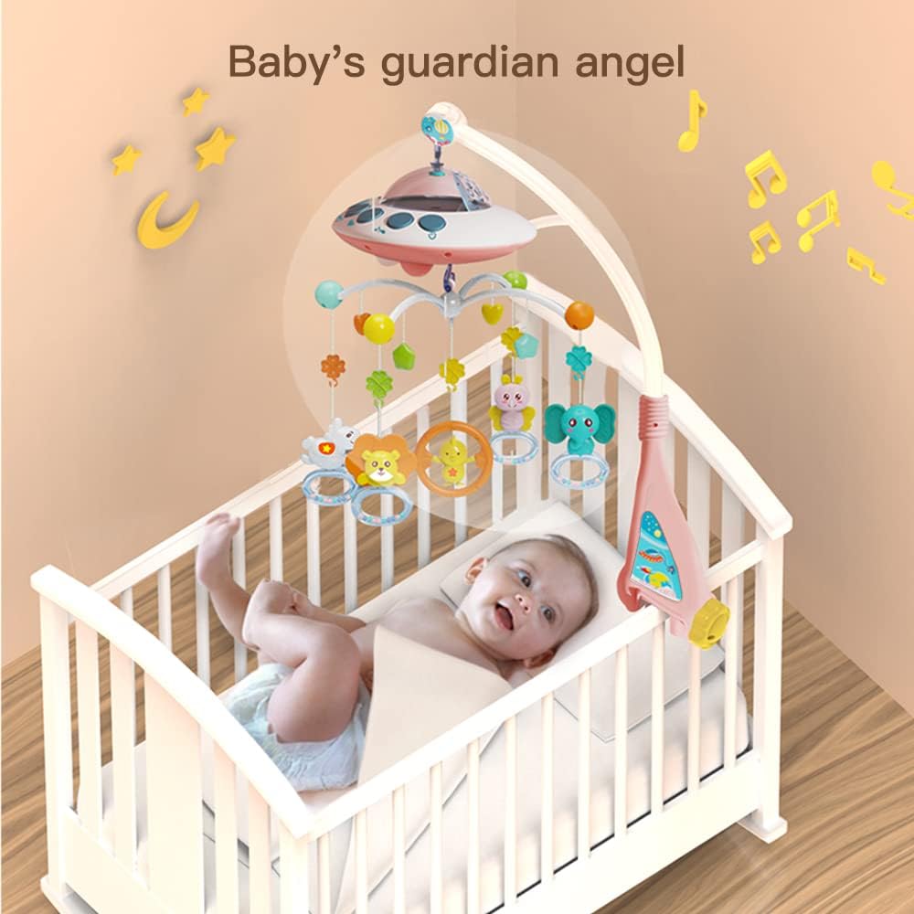 Eners Baby Crib Mobile with Music and Lights, Mobile for Crib with Remote Control, Rotation, Moon and Star Projection, Baby Crib Toys for Boys Girls (Pink)-4