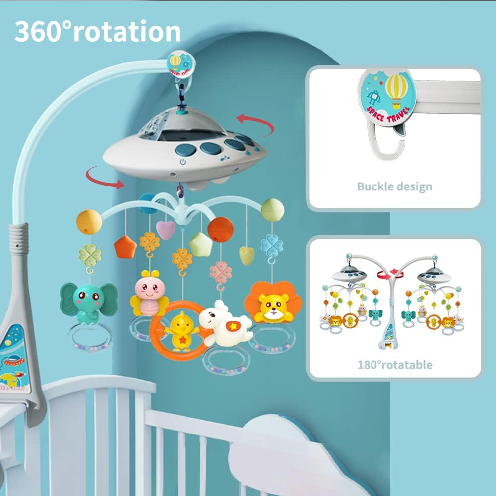 Eners Baby Crib Mobile with Music and Lights, Mobile for Crib with Remote Control, Rotation, Moon and Star Projection, Baby Crib Toys for Boys Girls (Biue)-1