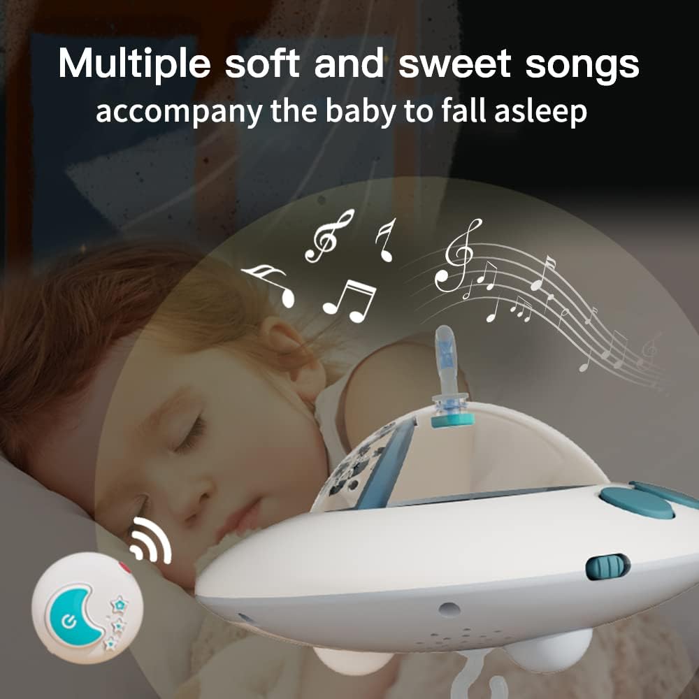 Eners Baby Crib Mobile with Music and Lights, Mobile for Crib with Remote Control, Rotation, Moon and Star Projection, Baby Crib Toys for Boys Girls (Biue)-3