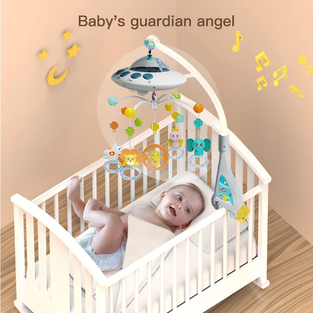 Eners Baby Crib Mobile with Music and Lights, Mobile for Crib with Remote Control, Rotation, Moon and Star Projection, Baby Crib Toys for Boys Girls (Biue)-4