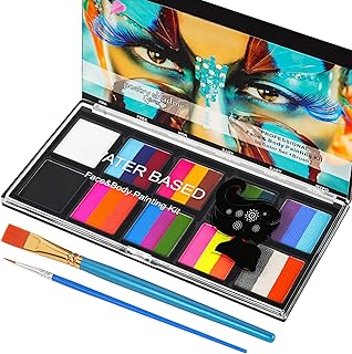 LOPHE Face Body Painting Kit, 26 Colors Rainbow Body Paint for Kids Adults, Safe & Non-Toxic Water Based Split Cake Face Paint Palette with 2 Brushes, Party Makeup Set for Halloween Christmas Cosplay