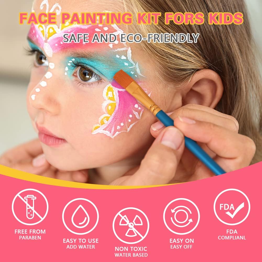 LOPHE Face Body Painting Kit, 26 Colors Rainbow Body Paint for Kids Adults, Safe & Non-Toxic Water Based Split Cake Face Paint Palette with 2 Brushes, Party Makeup Set for Halloween Christmas Cosplay-1