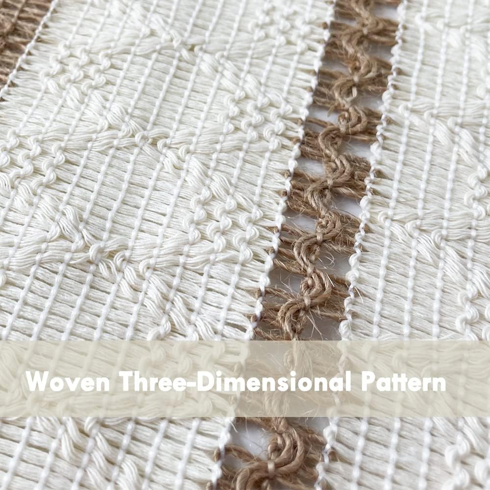 VAKOWOO Table Runner Macrame, Cream Beige Table Runner with Tassels 180cm Long, Cotton and Burlap Splicing Table Runners for Bohemian, Decorate for Bedroom, Cabinet, Wedding, Banquet-6