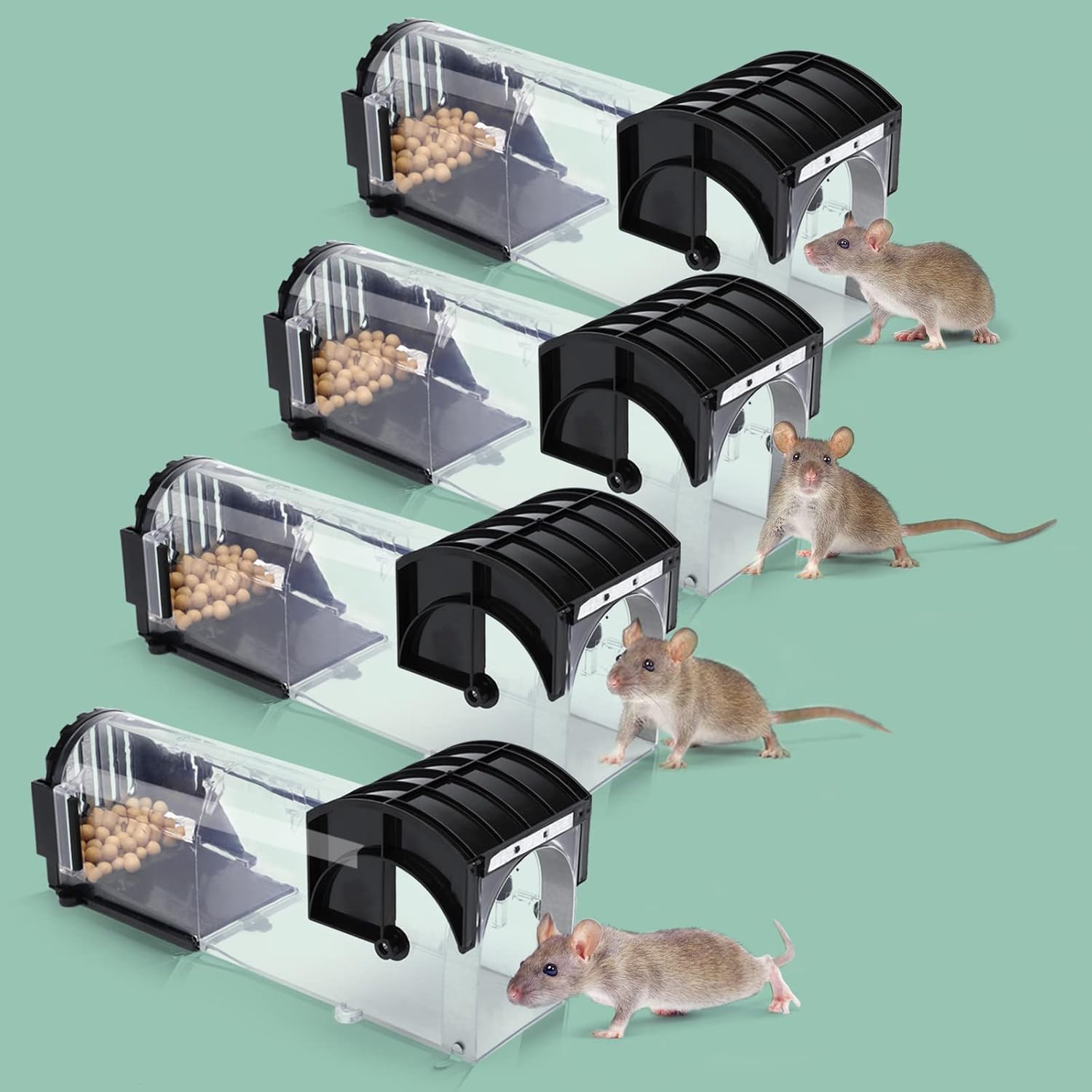 4 Pack Humane Mouse Traps Indoors, Live Mice Traps, Upgraded Sensitive Effective & Easy Use,Touchless Catch Mice, Mouse, Field Mouse & Rodent Catchers For Home, Commercial, Residential, Outdoor-0