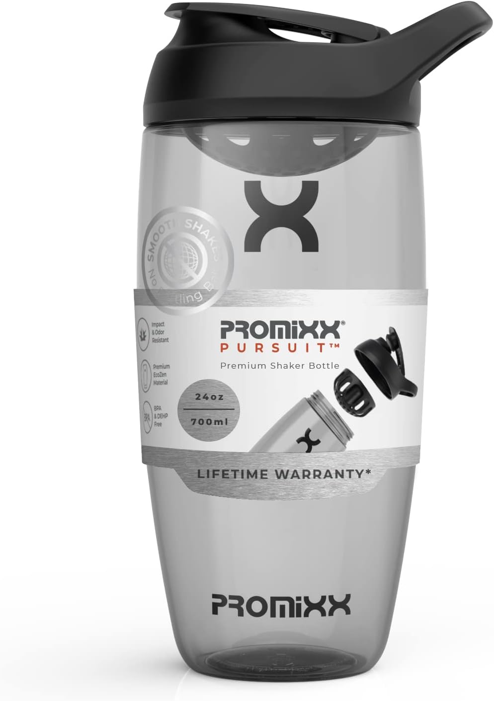 Promixx Pursuit Protein Shaker Bottle - Premium Shaker for Protein Shakes - Lifetime Durability, Leakproof, Odourless - 700ml / 24oz (Stealth Black)-0