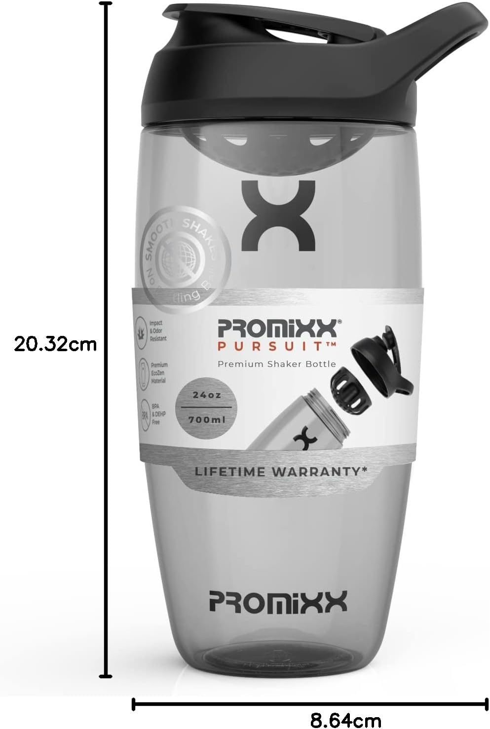 Promixx Pursuit Protein Shaker Bottle - Premium Shaker for Protein Shakes - Lifetime Durability, Leakproof, Odourless - 700ml / 24oz (Stealth Black)-9