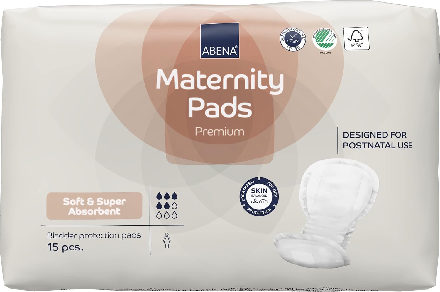 ABENA Premium Maternity Pads, Postpartum Essentials, Eco-Labelled Maternity Pads After Birth, Extra Protection, Breathable and Skin Friendly Incontinence Pads Women, Sustainable Maternity Pads - 15PK-0