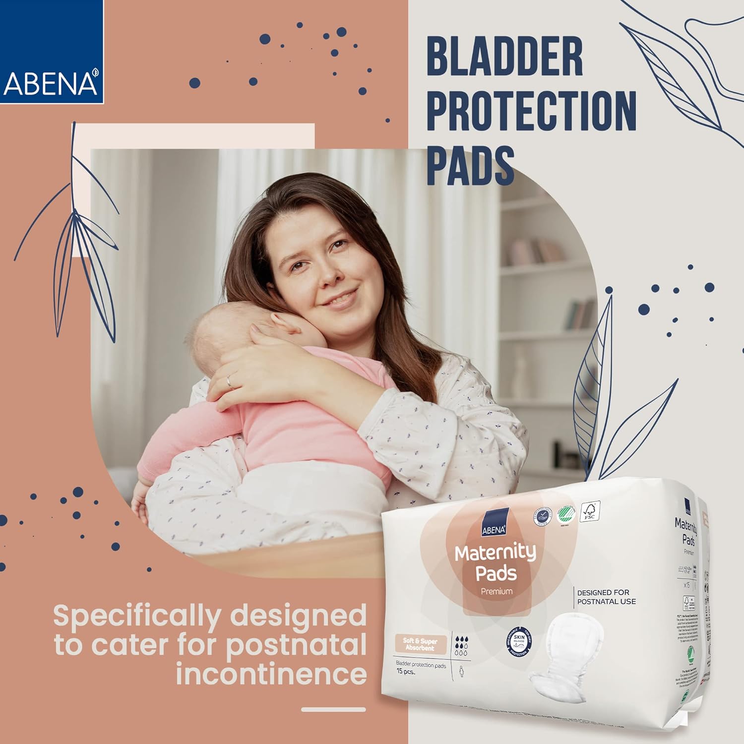 ABENA Premium Maternity Pads, Postpartum Essentials, Eco-Labelled Maternity Pads After Birth, Extra Protection, Breathable and Skin Friendly Incontinence Pads Women, Sustainable Maternity Pads - 15PK-1