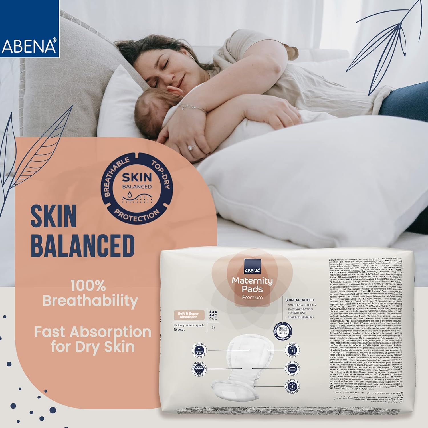 ABENA Premium Maternity Pads, Postpartum Essentials, Eco-Labelled Maternity Pads After Birth, Extra Protection, Breathable and Skin Friendly Incontinence Pads Women, Sustainable Maternity Pads - 15PK-3