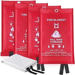 Fire Blanket for Kitchen Home Emergency - Fiberglass Blankets Fire Survival Suspension Flames Retardant Extinguisher for School Car Garage Office Fire Camping Caravan Safety (4Pcs 1M Fire Blanket)