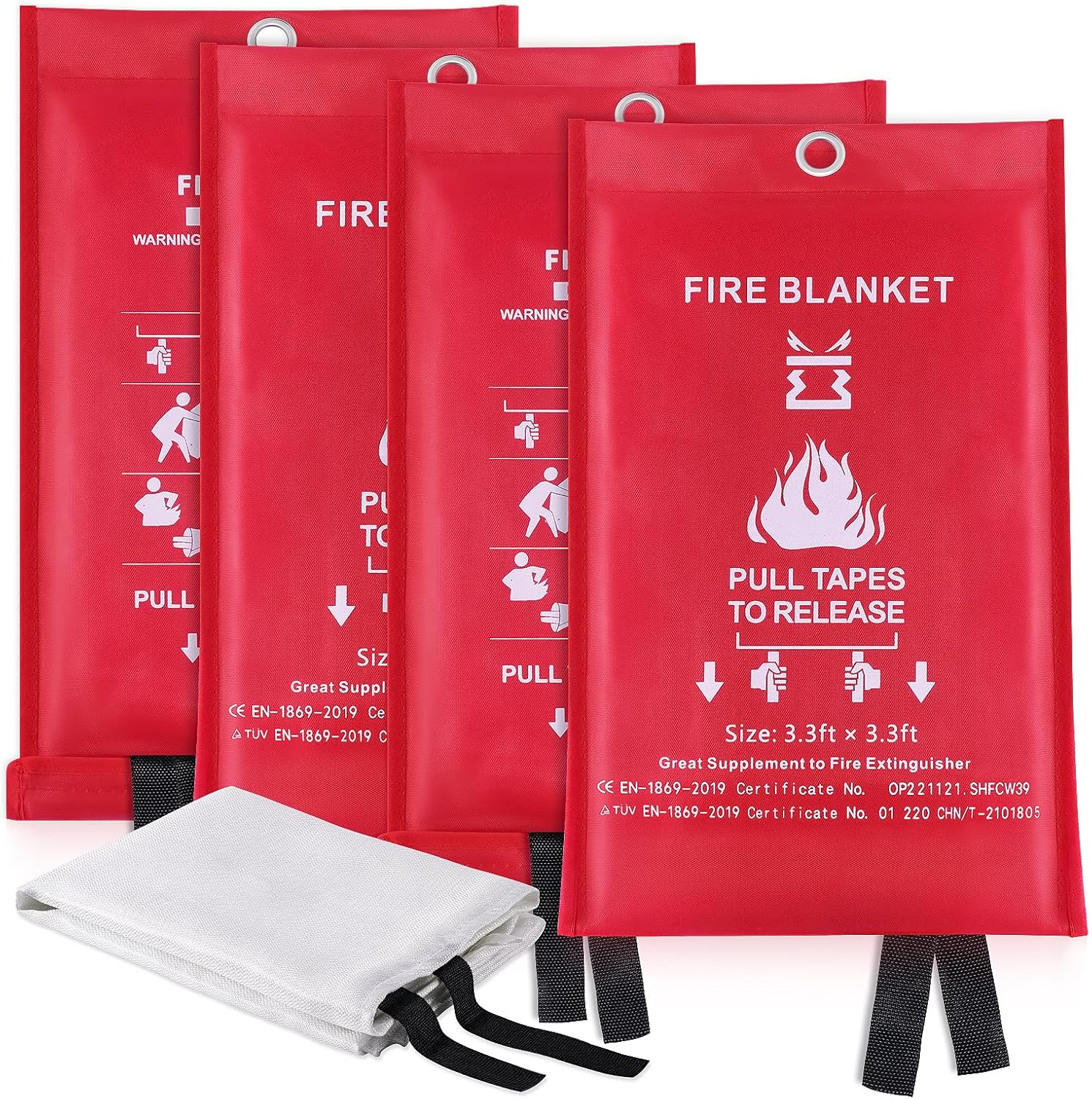 Fire Blanket for Kitchen Home Emergency - Fiberglass Blankets Fire Survival Suspension Flames Retardant Extinguisher for School Car Garage Office Fire Camping Caravan Safety (4Pcs 1M Fire Blanket)-0