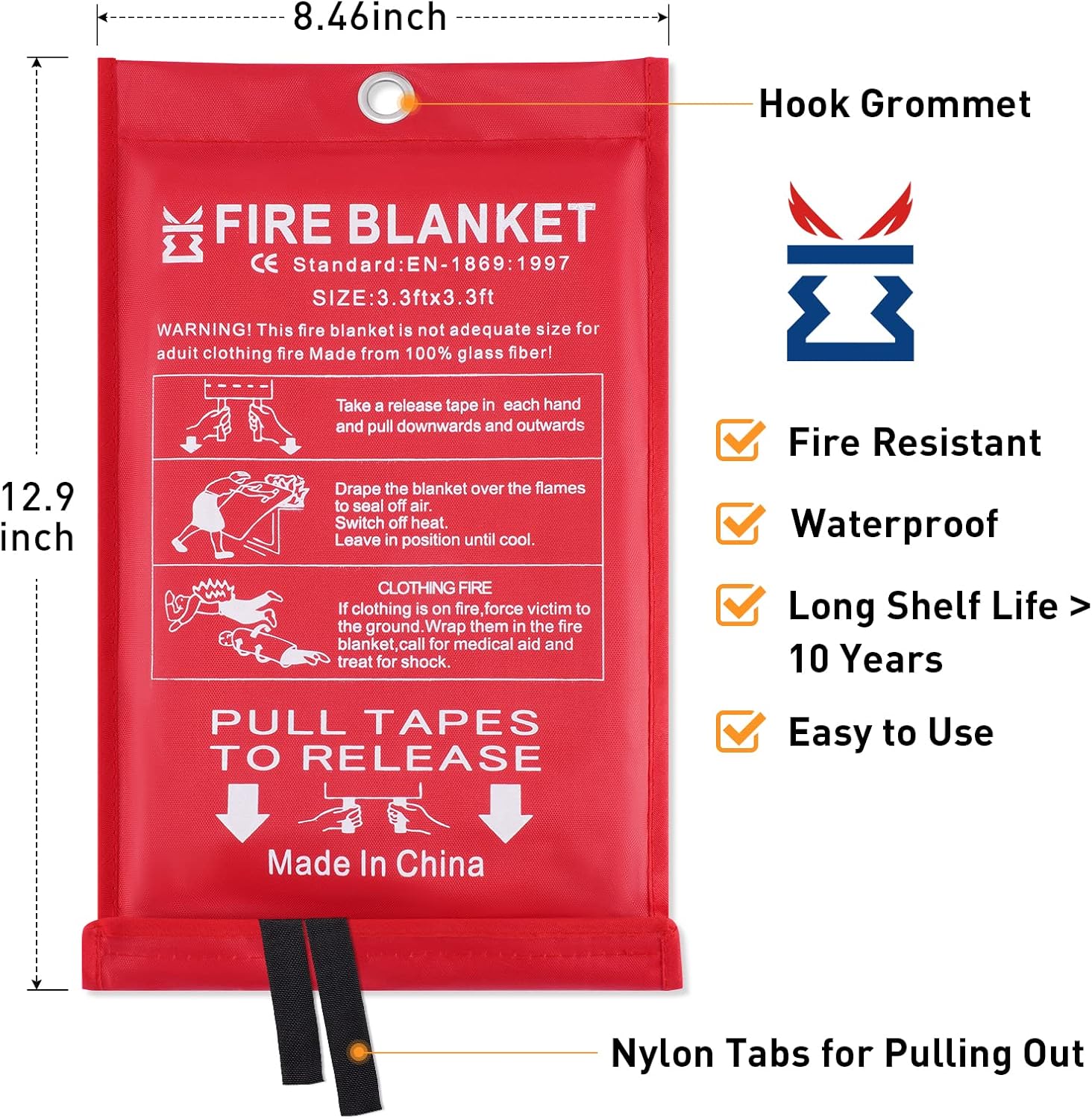 Fire Blanket for Kitchen Home Emergency - Fiberglass Blankets Fire Survival Suspension Flames Retardant Extinguisher for School Car Garage Office Fire Camping Caravan Safety (4Pcs 1M Fire Blanket)-1