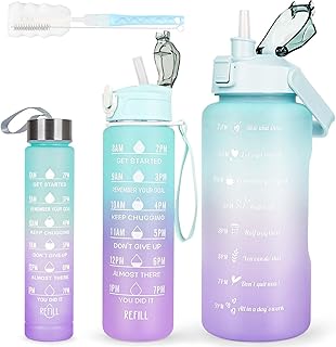 CodiCile 3 Pack Water Bottle 2L+750ml+200ml,Sport Water Bottle With Time Marking, Leak Proof Gym Drinking Bottle BPA Free, 2 Liters Large Canteen Water Bottle With Straw For Women Men