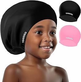 2 Pack Extra Large Swimming Cap for Kids - Long Hair Swimming Cap for Kids, kids Swimming Cap for Girls&Boys with Long Curly Hair Braids Dreadlocks - Silicone Swimming Cap Kids 6-14, Keep Hair Dry