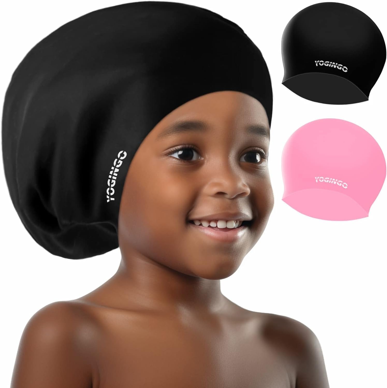 2 Pack Extra Large Swimming Cap for Kids - Long Hair Swimming Cap for Kids, kids Swimming Cap for Girls&Boys with Long Curly Hair Braids Dreadlocks - Silicone Swimming Cap Kids 6-14, Keep Hair Dry-0