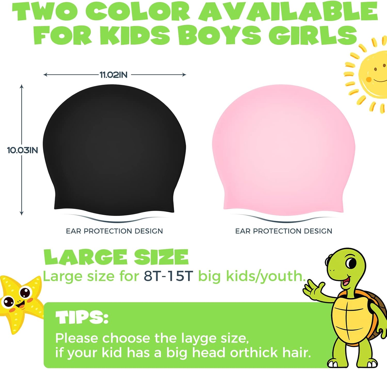 2 Pack Extra Large Swimming Cap for Kids - Long Hair Swimming Cap for Kids, kids Swimming Cap for Girls&Boys with Long Curly Hair Braids Dreadlocks - Silicone Swimming Cap Kids 6-14, Keep Hair Dry-6