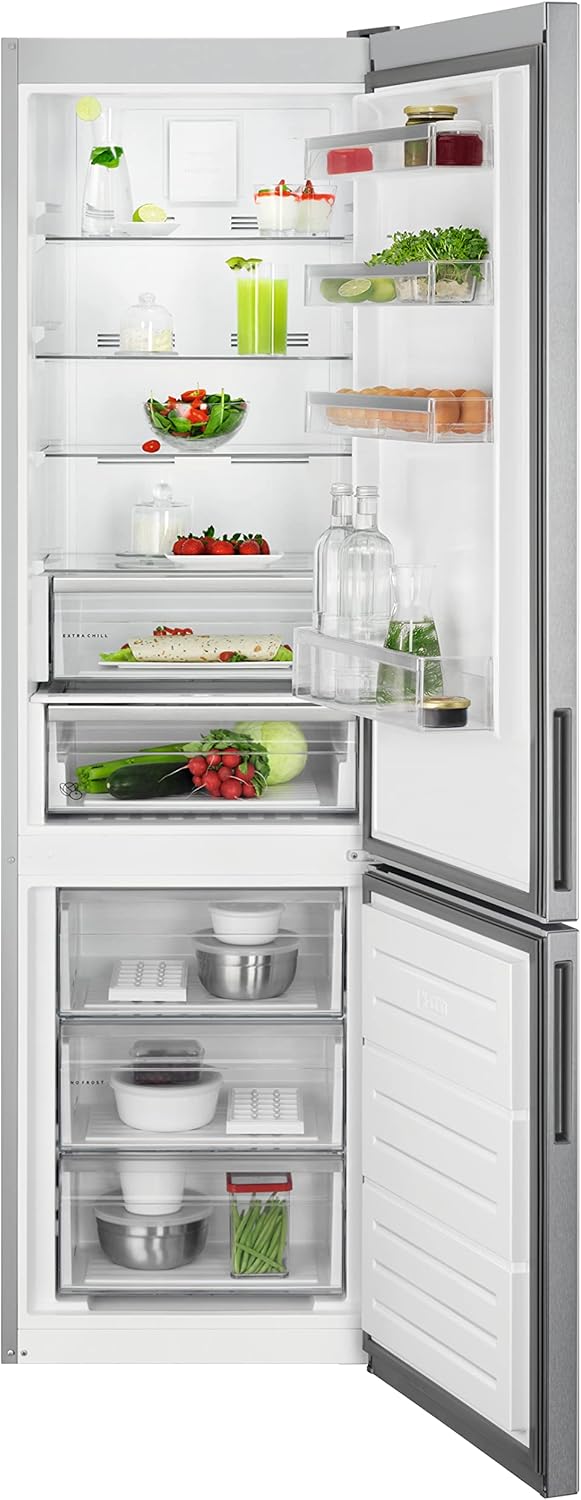 AEG 6000 Series Fridge Freezer RCB636E2MX Twintech® NoFrost 266/101 litres, Stainless Steel with Antifingerprint & Grey-0