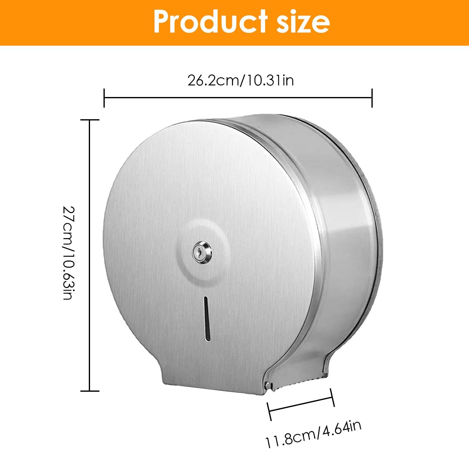 Commercial Jumbo Toilet Paper Dispenser 9 Inch Roll with 2.5 Core Stainless Steel Paper Towel Dispenser Wall Mount Single Roll Toilet Paper Holder Tissue Dispenser with Key Lock (1PC)-1