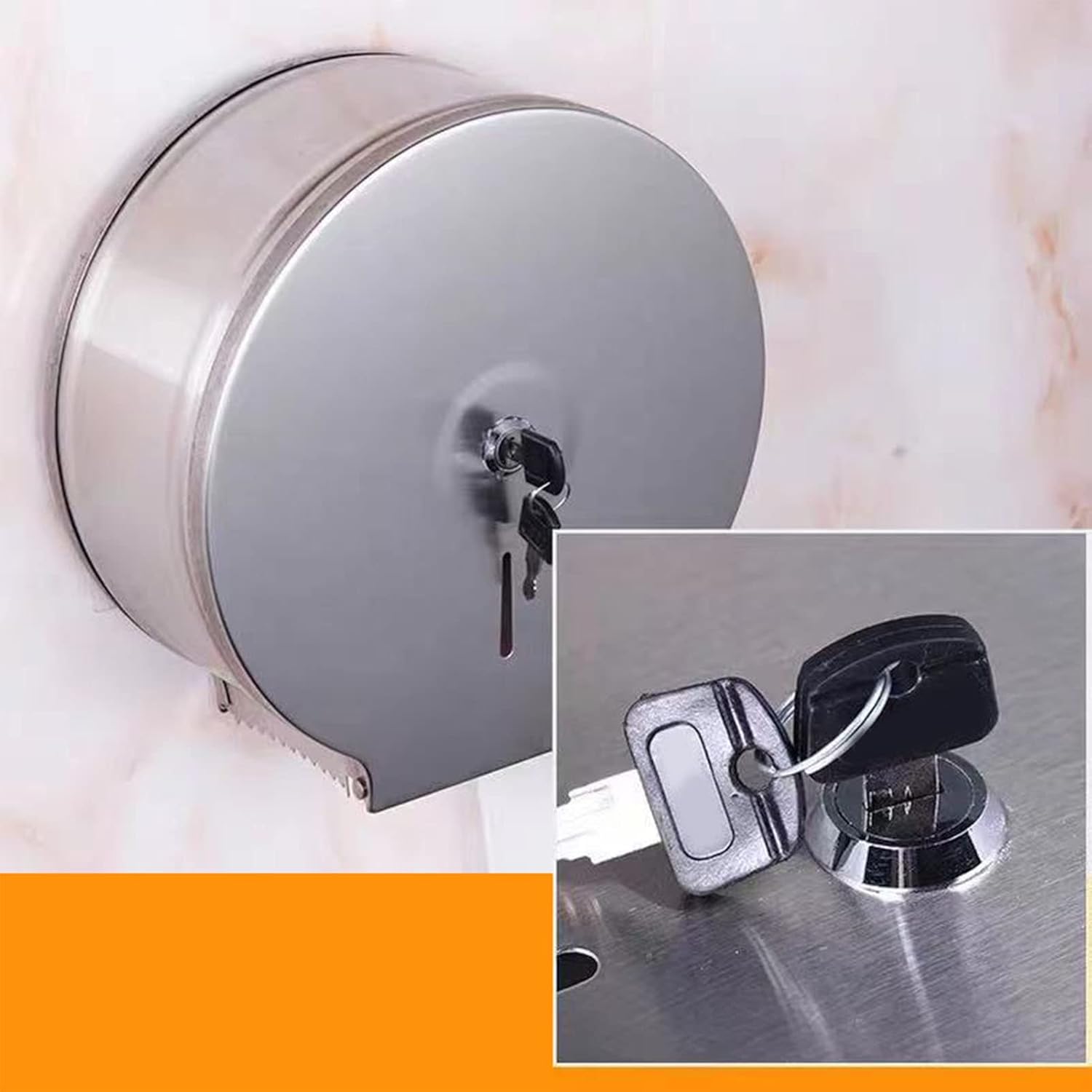 Commercial Jumbo Toilet Paper Dispenser 9 Inch Roll with 2.5 Core Stainless Steel Paper Towel Dispenser Wall Mount Single Roll Toilet Paper Holder Tissue Dispenser with Key Lock (1PC)-7