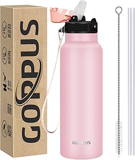 GOPPUS 750ml/24oz Insulated Water Bottles with Straw 0.75 Litre Metal Bottles Steel Thermal Flask Stainless Steel Gym Bottle Double Walled Drinks Bottle Leakproof Hot/Cold Water Flask BPA Free