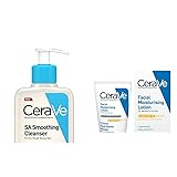 CeraVe SA Smoothing Face and Body Cleanser for Dry, Rough and Bumpy Skin 236ml with Salicylic Acid & AM Facial Moisturising Lotion SPF50 with Ceramides & Vitamin E for Normal to Dry Skin 52ml