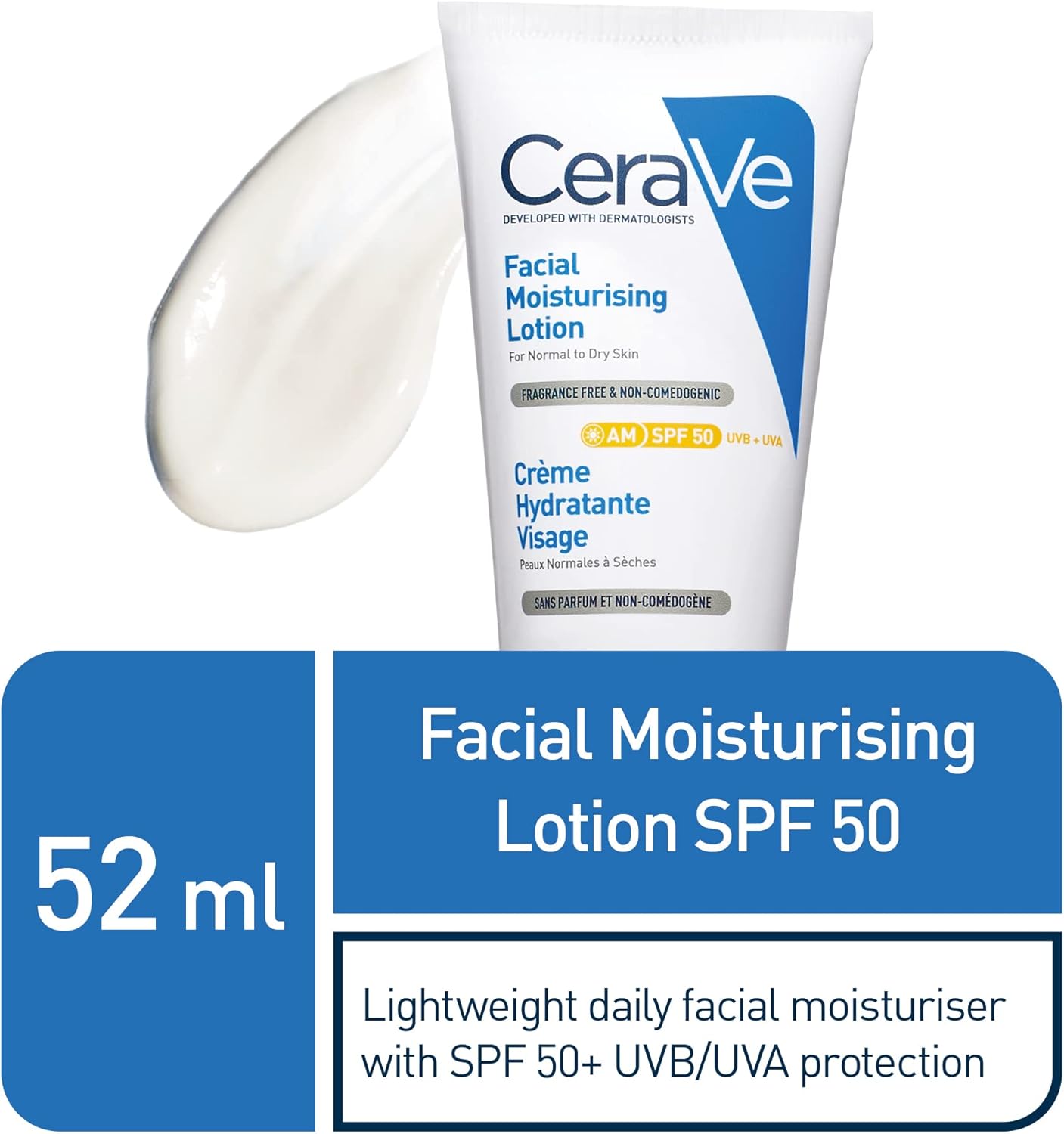 CeraVe SA Smoothing Face and Body Cleanser for Dry, Rough and Bumpy Skin 236ml with Salicylic Acid & AM Facial Moisturising Lotion SPF50 with Ceramides & Vitamin E for Normal to Dry Skin 52ml-5