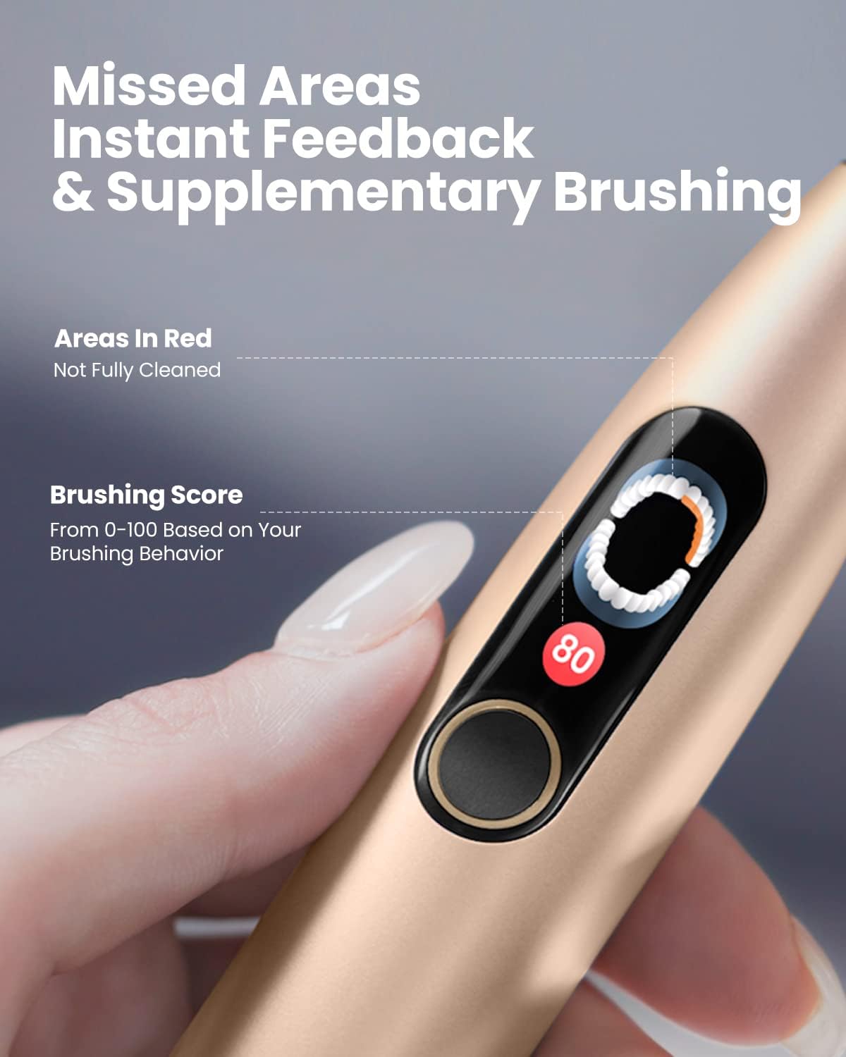 Oclean X Pro Digital Electric Toothbrush with 4X Brush Heads & Travel Case, Smart Sonic Toothbrush Kit for Adults, Real-time 8 Areas Tracking with Touch Screen, 3 Modes-Golden-1