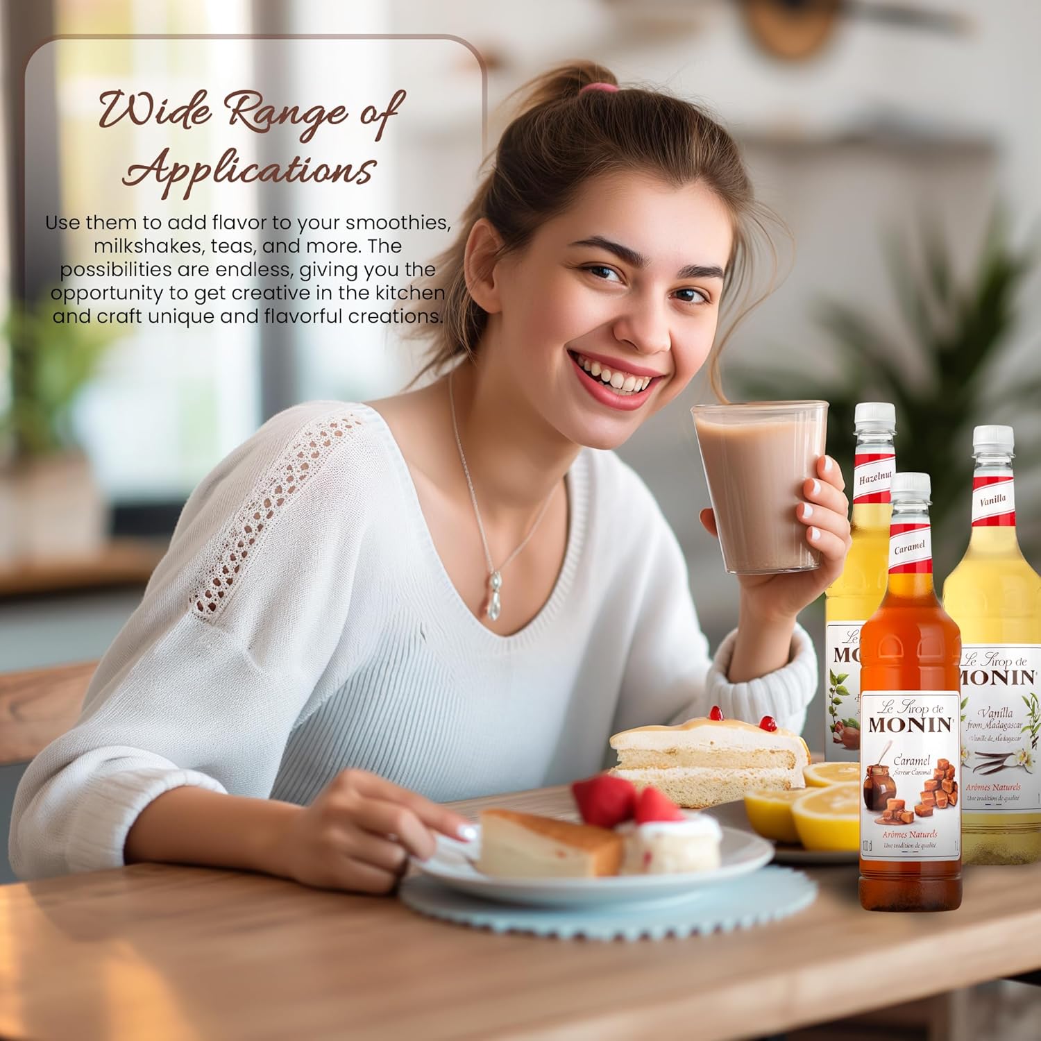 Monin Premium Flavoured Syrup Bundle | 1L Monin Syrup Bottles of Vanilla Syrup, Caramel Syrup, & Hazelnut Syrup | Cocktails & Coffee Syrup Set with Free Recipe Card-2