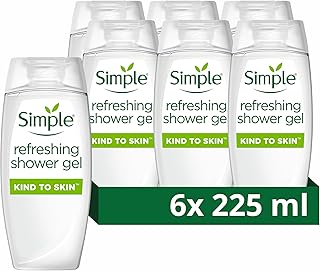 Simple Kind to Skin Refreshing Shower Gel Body Wash with cucumber extracts and pro-vitamin B5 for dry skin 6x 225 ml