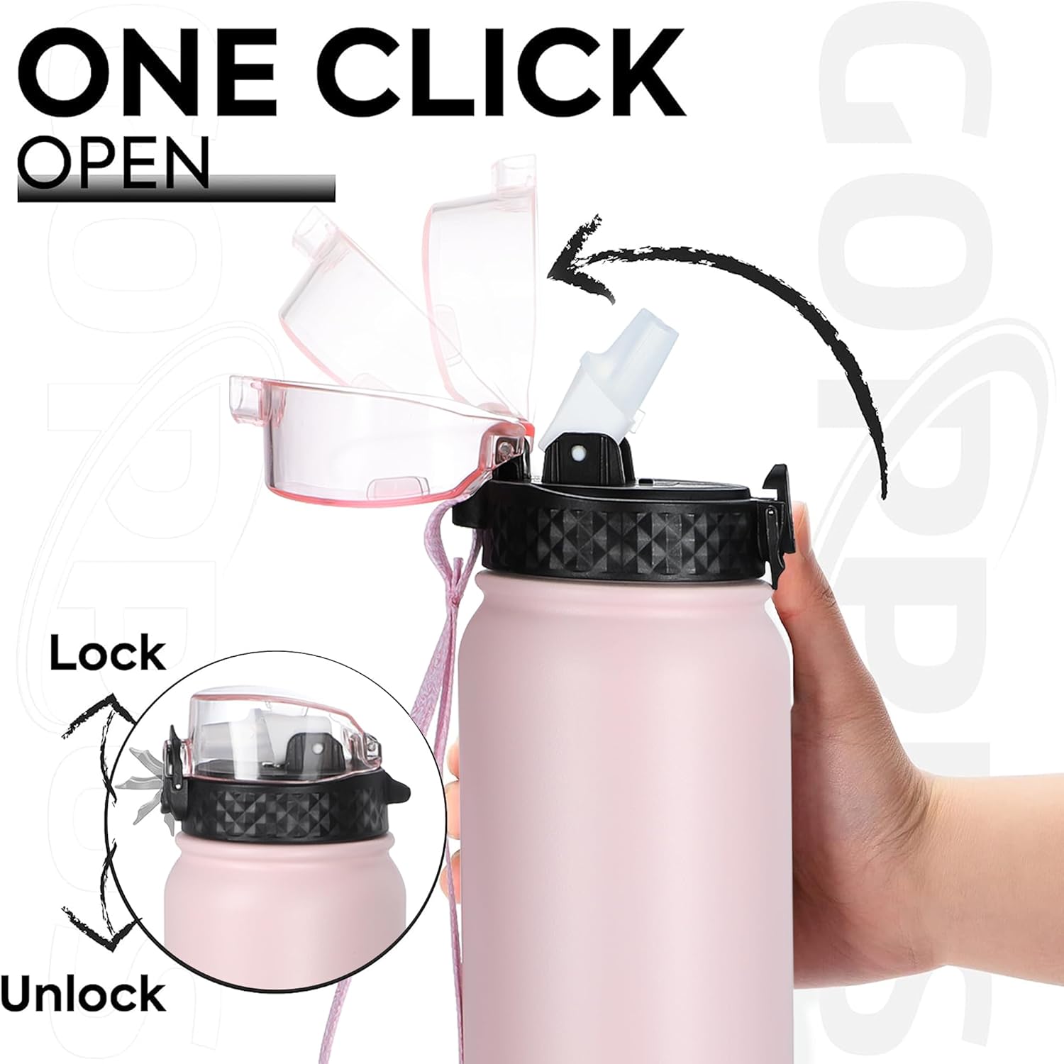 GOPPUS 1L/32oz Stainless Water Bottle with Straw Double Wall Insulated Bottles Reusable Vacuum Thermal Flask Leakproof Drinks Bottle Sports Bottle Cold Gym Bottle Men Women Steel Bottle Metal Bottle-1