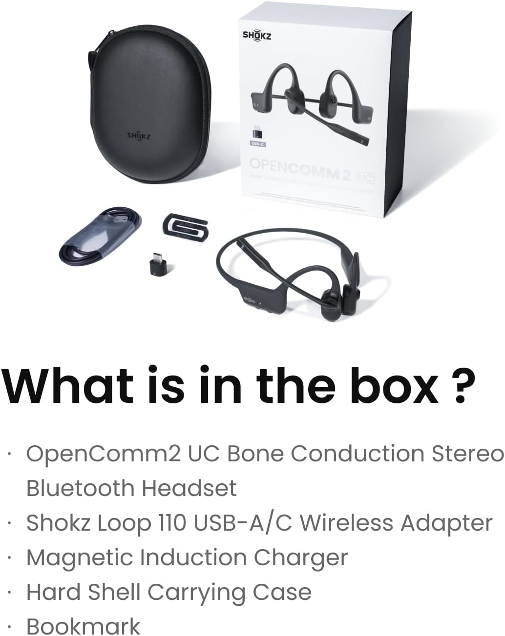 SHOKZ OpenComm 2 UC Bone Conduction Headset with USB-C adapter, Open-Ear Bluetooth Headphone with Noise Cancelling Mic, Wireless Earphone for Work, Call, Meeting, Driving, 16H Talktime, with Bookmark-7