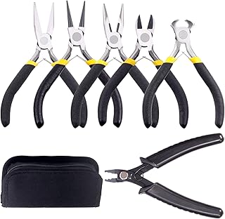 Glarks 6Pcs Jewelry Pliers Kit, Professional Jewelry Making Tool Kit with Needle Nose Pliers, Round Nose Pliers, Bent Nose Pliers, Wire Cutters, Crimping Pliers and End Nippers (6 Pliers)