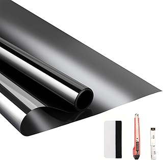 Arthome One Way Window Film Daytime Privacy Window Tint for Home UV Blocking Mirror Film Non-Adhesive Static Cling Heat Control Reflective Glass Film for Home and Office,60 x 1000cm,Black Silver