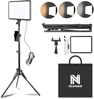 NiceVeedi LED Video Light Kit, 2800-6500K Dimmable Photography Lighting with 160cm Tripod Stand & Phone Holder, Studio Stream Lighting for Video Recording/Game Streaming/YouTube/Camera Portrait/Selfie