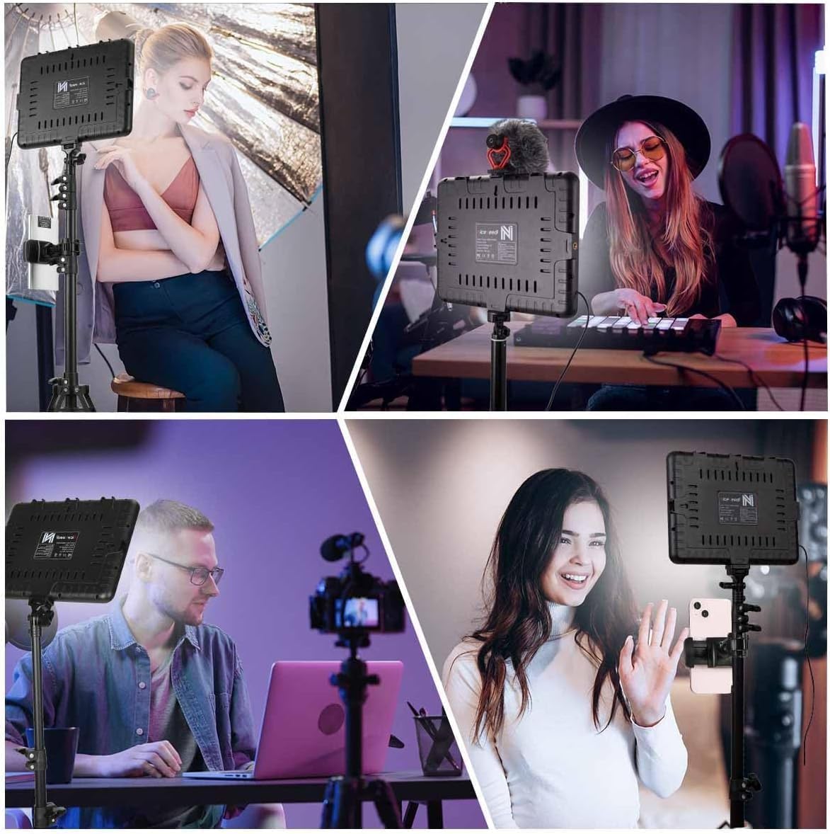 NiceVeedi LED Video Light Kit, 2800-6500K Dimmable Photography Lighting with 160cm Tripod Stand & Phone Holder, Studio Stream Lighting for Video Recording/Game Streaming/YouTube/Camera Portrait/Selfie-4