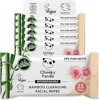 The Cheeky Panda Bamboo Face Cleanser Makeup Remover Wipes Rose Scented | 6 Packs of 25 Face Wipes | 99% Purified Water Wipes | Plant Based & Vegan Wet Wipes | Sustainable Alternative